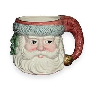 Vtg Fitz & Floyd‎ Christmas Quilt Santa Toby Mug Collectable Santa Omnibus 1990